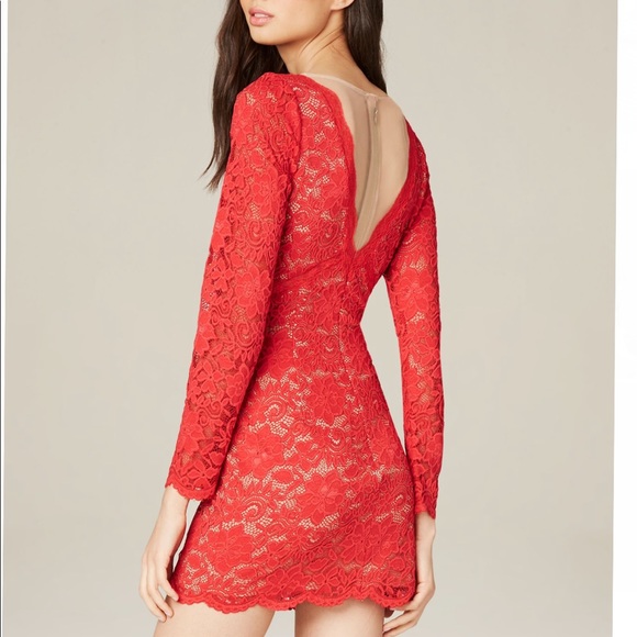 BEBE Long Sleeve Red Lace Mini Dress (Size Small) - Picture 2 of 6